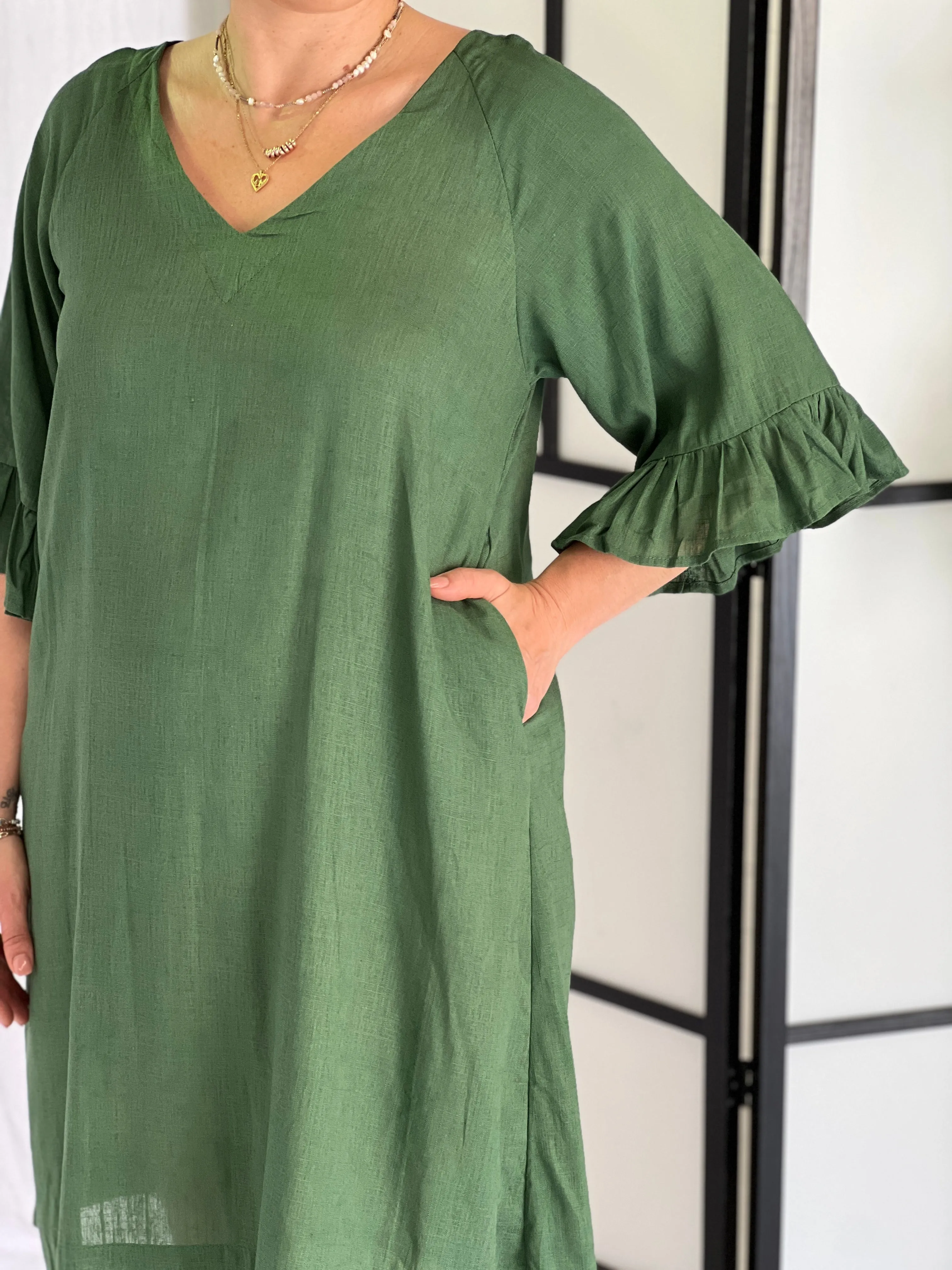 York Green Linen Dress