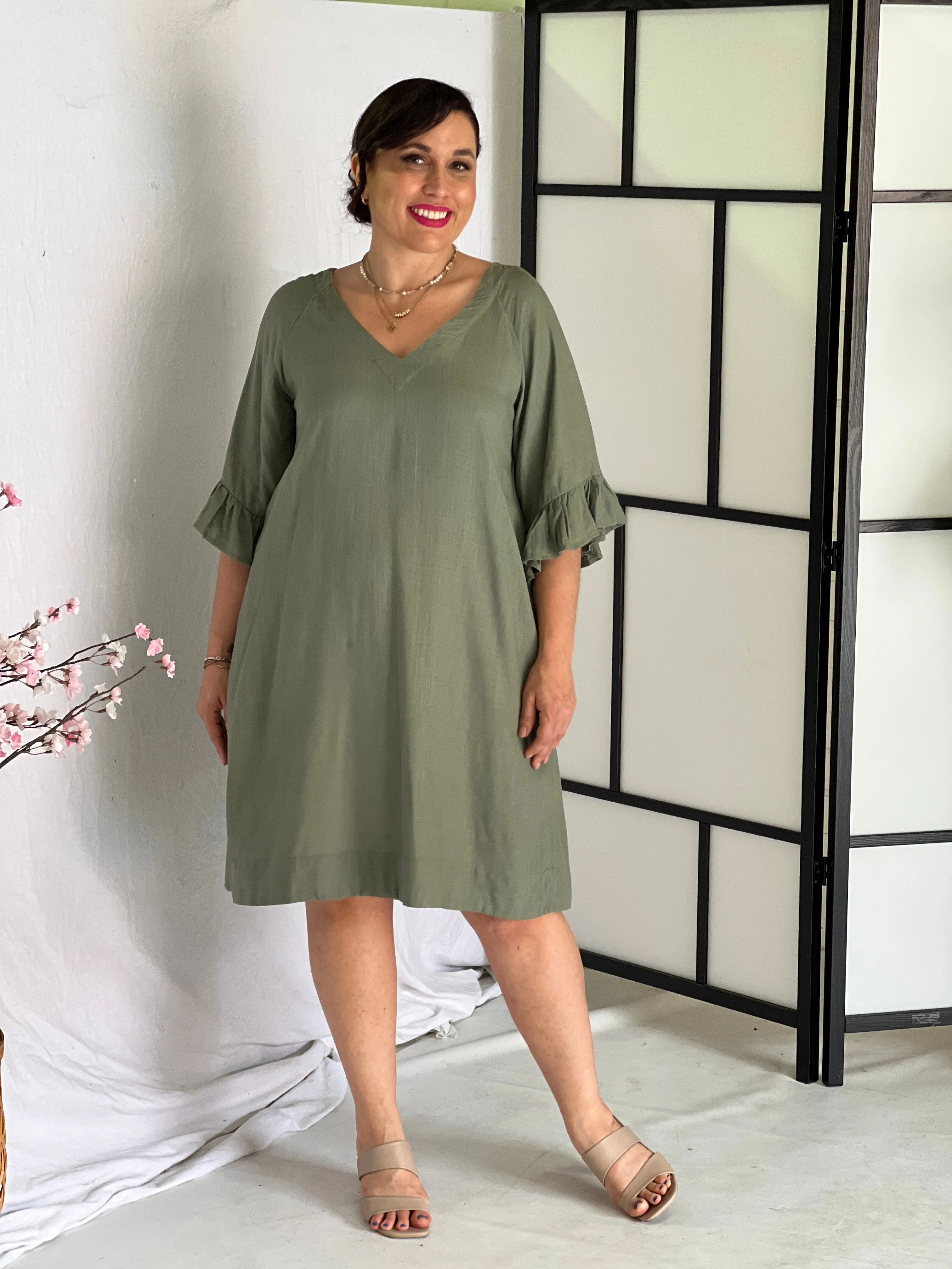 York Khaki Linen Dress