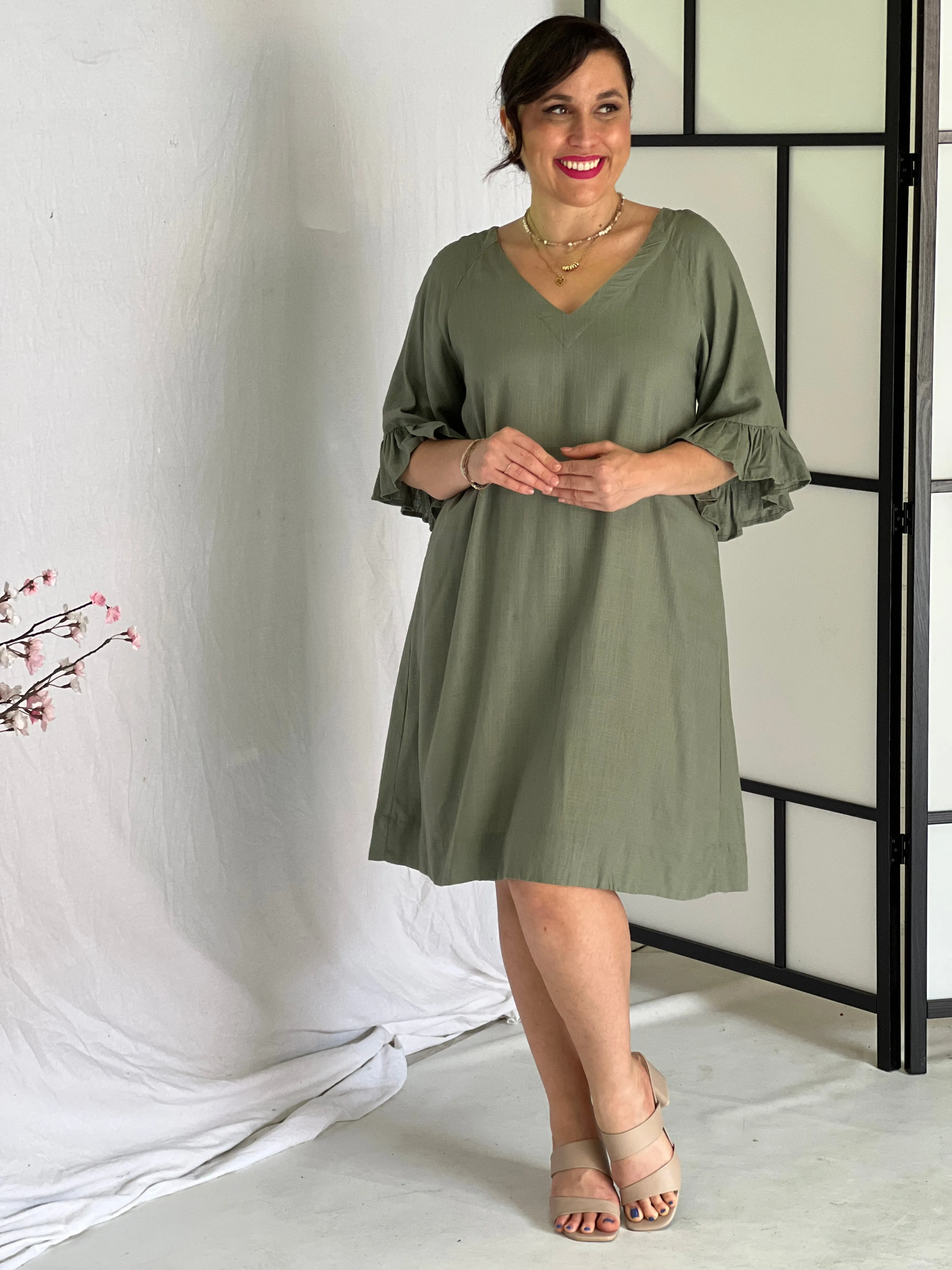 York Khaki Linen Dress