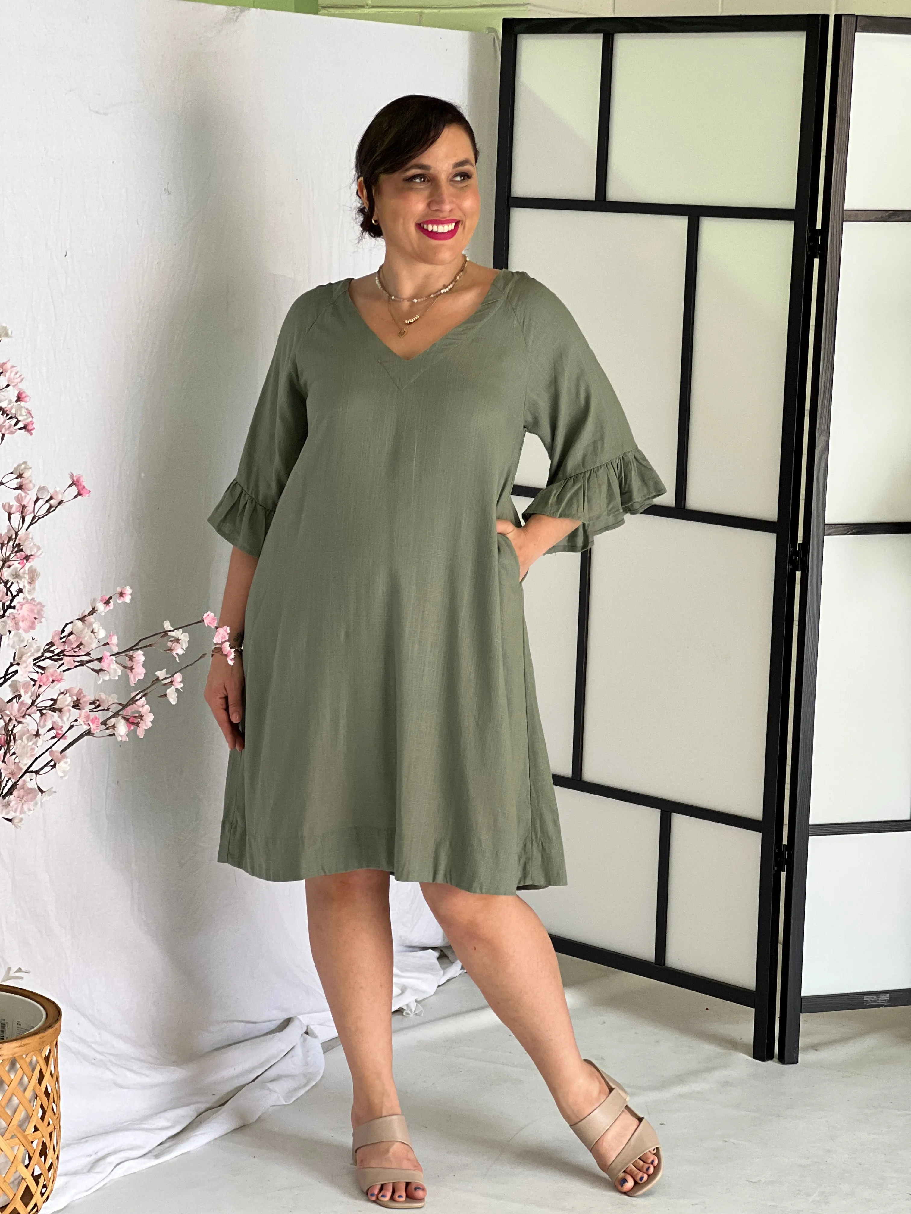 York Khaki Linen Dress