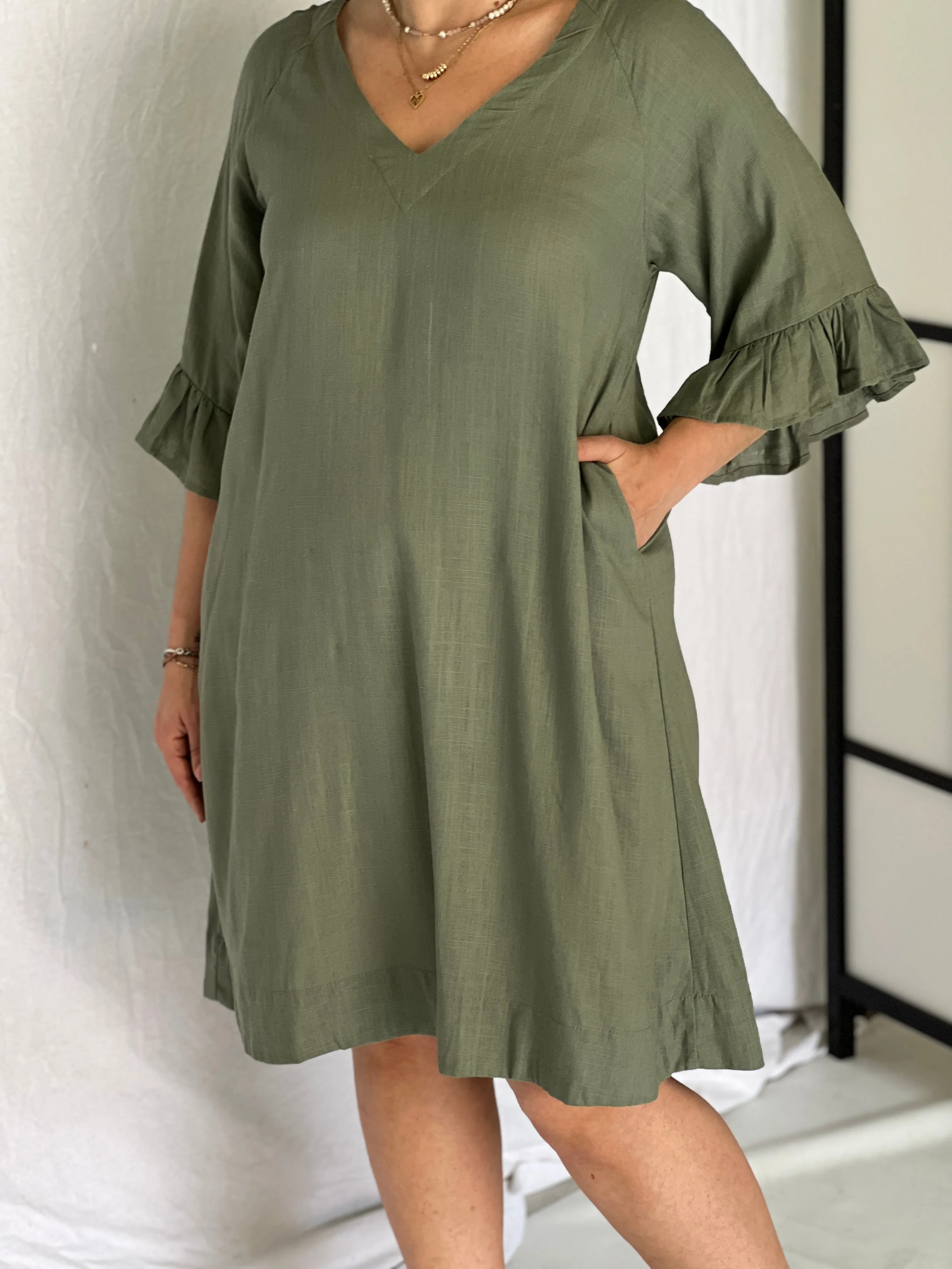 York Khaki Linen Dress