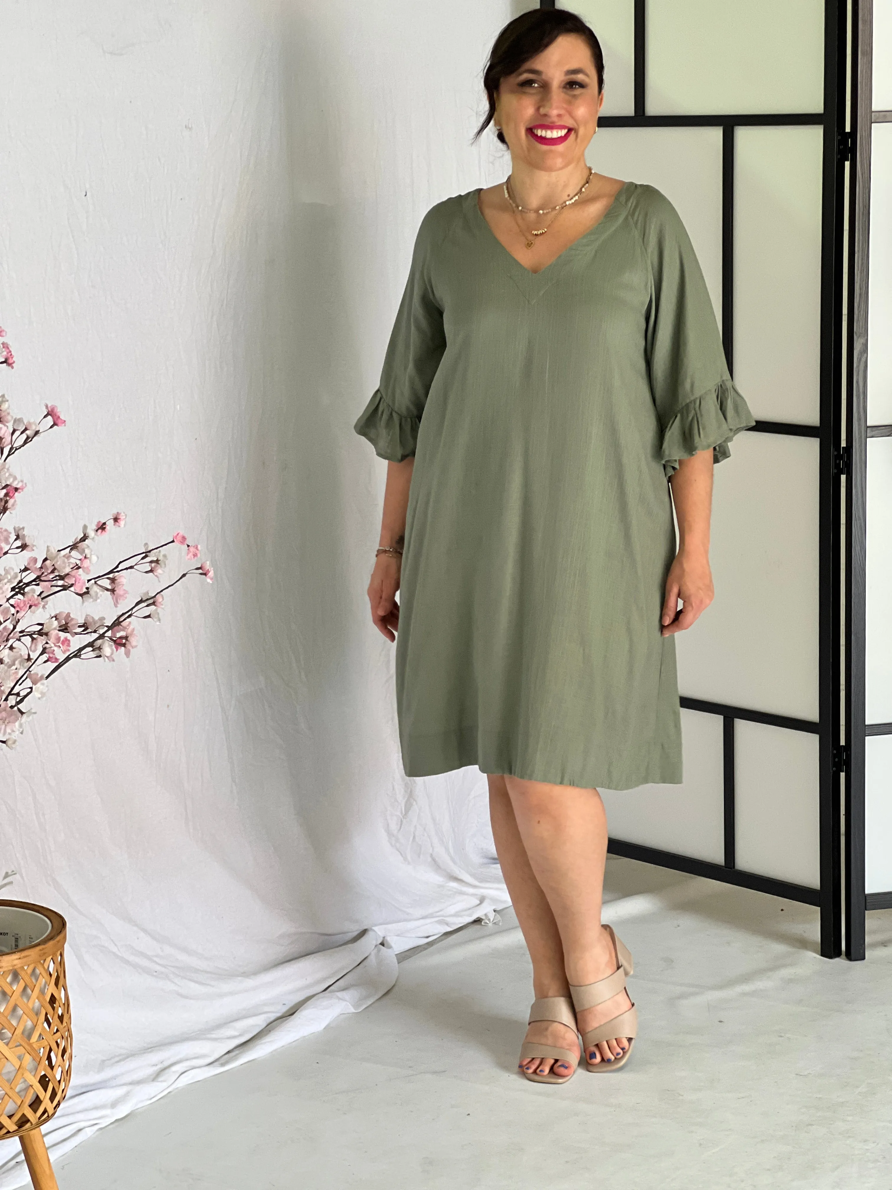 York Khaki Linen Dress