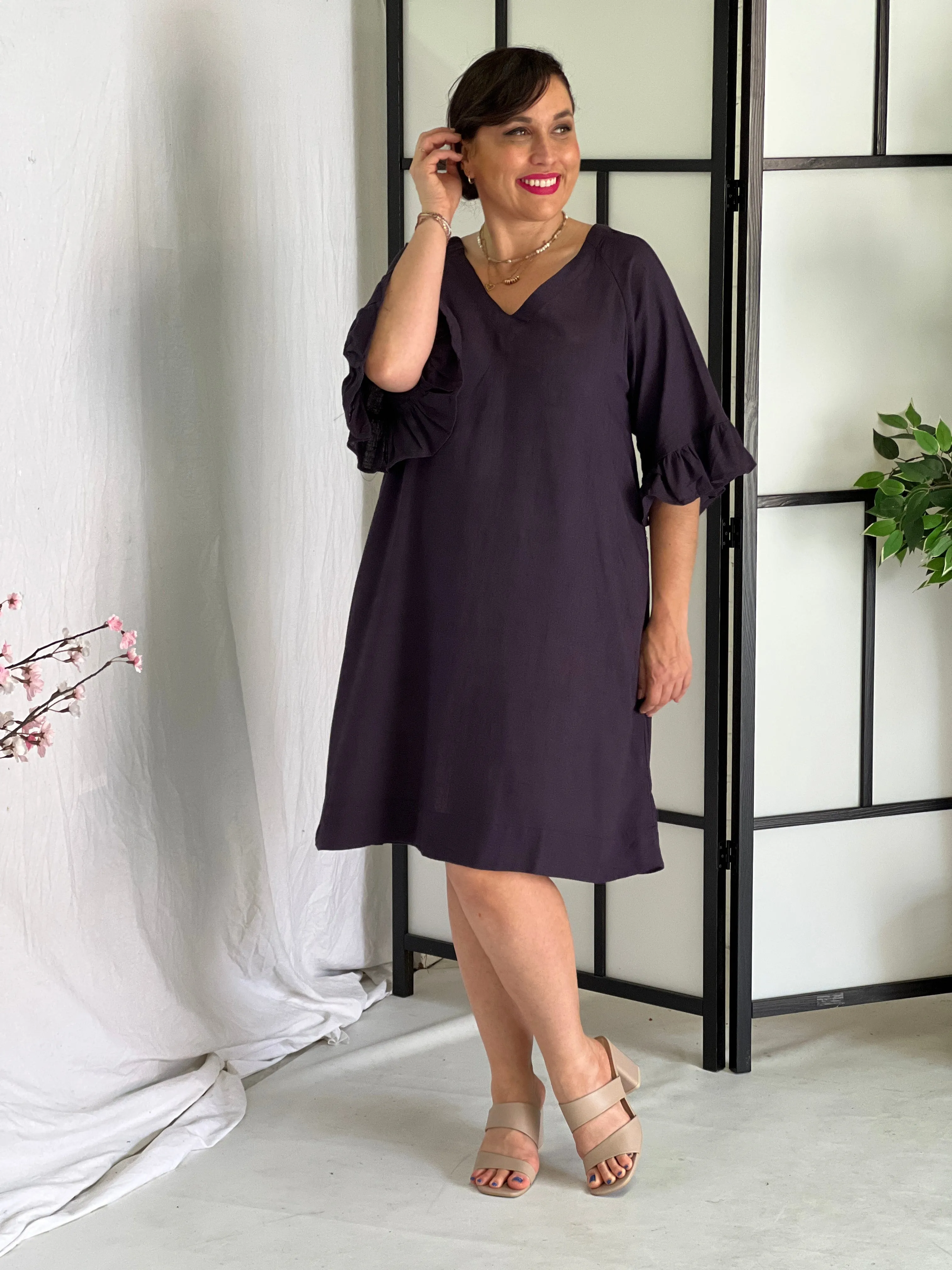 York Navy Linen Dress