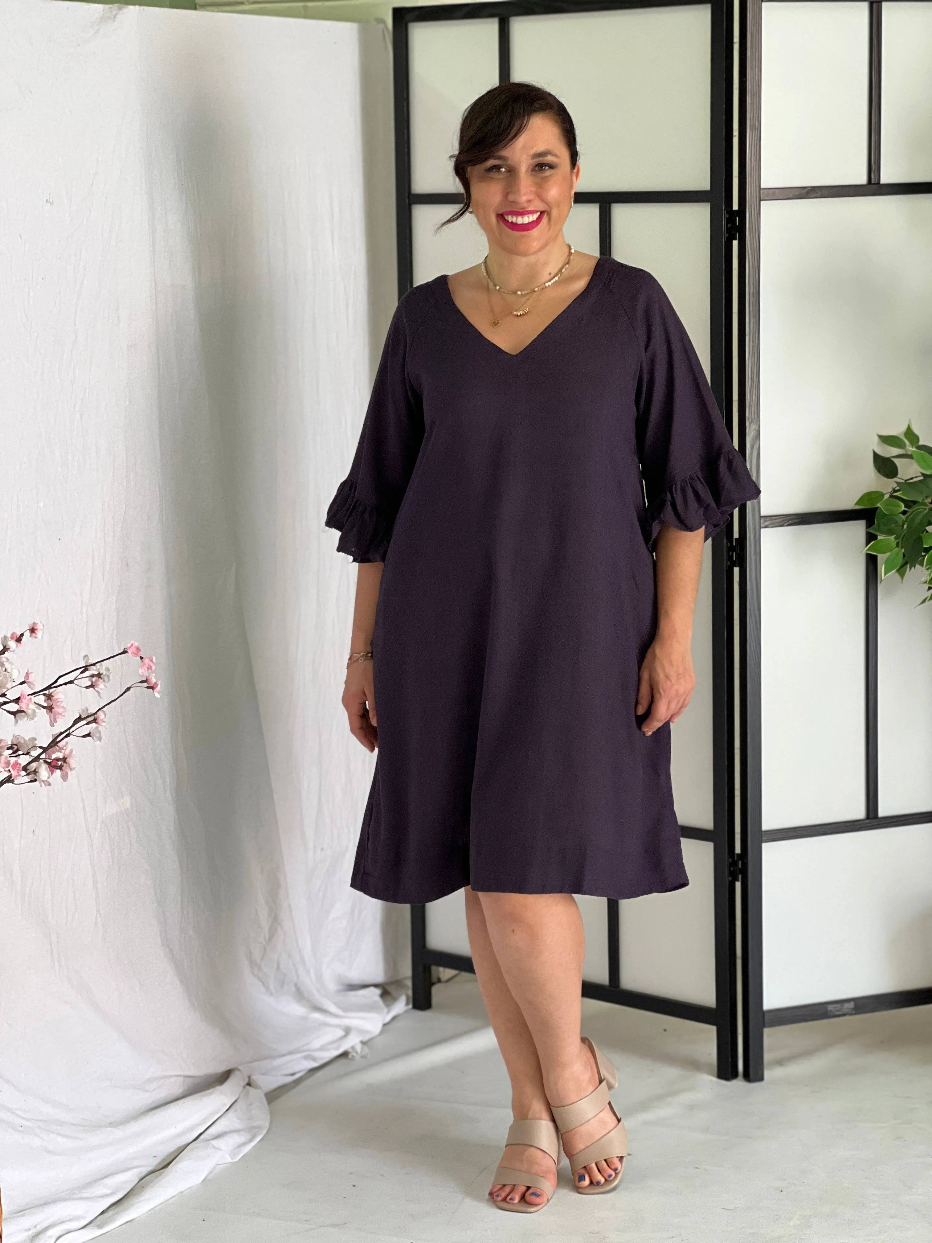 York Navy Linen Dress