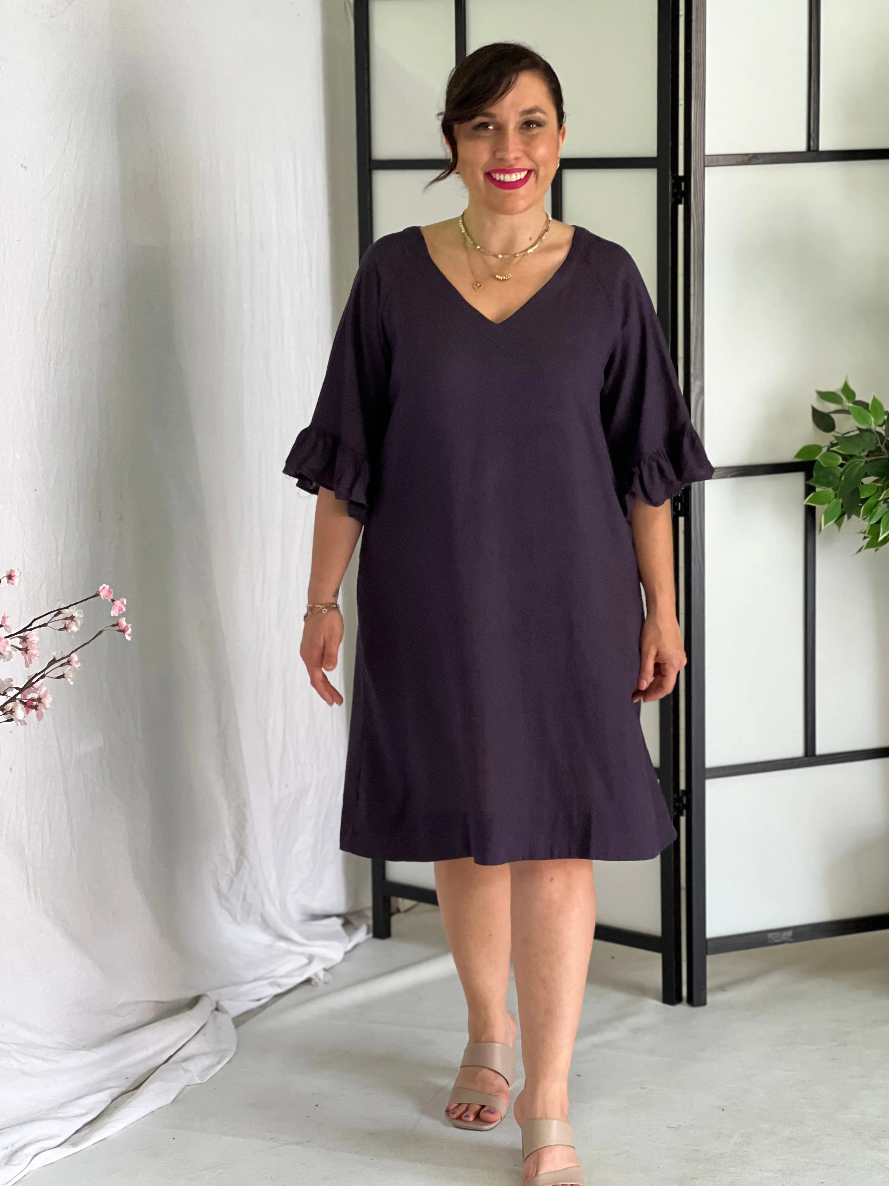 York Navy Linen Dress