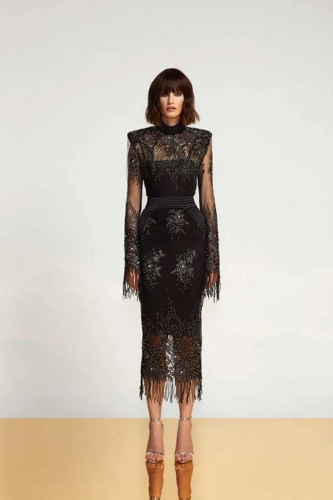 Zhivago once upon a time Midi Dress with Intricate Beadwork and Flawless Details